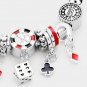 Silver Multi Charm Dice Card Beaded Jewelry Bracelet Fashion Statement Accessory