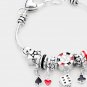 Silver Multi Charm Dice Card Beaded Jewelry Bracelet Fashion Statement Accessory