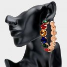 Colorful Crystal 3" Bold Fun Fashion Stylish Trend Bling Geometric Hoop Earrings