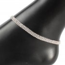 Silver Rhinestone Crystal 3 Row Bling Formal Tennis Chain Anklet Sparkly Metal