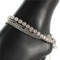 Silver Rhinestone Crystal Chain Link Butterfly Pendant 3 Layered Anklet Metal