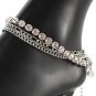 Silver Rhinestone Crystal Chain Link Butterfly Pendant 3 Layered Anklet Metal