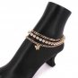 Silver Rhinestone Crystal Chain Link Butterfly Pendant 3 Layered Anklet Metal