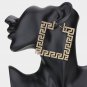 Gold Greek Key Patterned Rhinestone Crystal Square Hoop Earrings Oversized