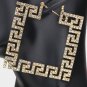 Gold Greek Key Patterned Rhinestone Crystal Square Hoop Earrings Oversized