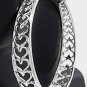 Silver Heart Shaped 3" Cut Out Fun Fashion Trend Modern Rhinestone Hoop Earrings