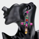 MultiColored Gold Cross Rhinestone Crystal Fashion Trendy Dangle Earrings Cute