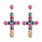 MultiColored Gold Cross Rhinestone Crystal Fashion Trendy Dangle Earrings Cute