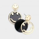 Black Gold Smiley Face Shaped Layered Fashion 1.5 Inch Cute Fun Dangle Earrings