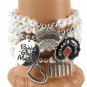 White Pearls Silver Charms Crystal BLACK GIRL MAGIC Beaded Stretch Bracelet