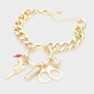 Gold Handcuffs Bullet Gun Chain Link Dangle Rhinestone Crystal Charm Bracelet