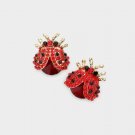 Red Ladybug Rhinestone Gold Pendant Fashion Jewelry Stud Earrings Cute Style