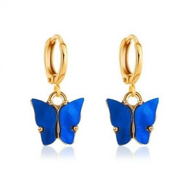Gold and Blue Butterfly Cute Pendant Fashion Jewelry Drop Dangle Earrings Small