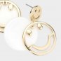 White Gold Smiley Face Shaped Layered Fashion 1.5 Inch Cute Fun Dangle Earrings