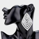 Silver Crystal Rhombus V Shape Rhinestone Stylish Formal Trendy Dangle Earrings