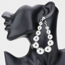 Silver Beaded Metal Ball 3.25 Inch Oversized Cute TearDrop Large Hoop Earrings