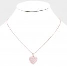 Pink Rose Gold Heart Pendant Necklace Chain Charm Rhinestone Crystal CZ Jewelry