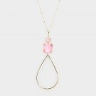 Long Pink Gold Necklace Stone Teardrop Pendant Chain Cute Sweater Jewelry Trendy