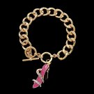 Pink Gold Stiletto Shoe Chain Link Dangle Rhinestone Crystal Charm Bracelet Heel