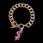 Pink Gold Stiletto Shoe Chain Link Dangle Rhinestone Crystal Charm Bracelet Heel