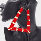 Red and Gold Bamboo Door Knocker Earrings Trendy Triangle Large Hoop Jewelry