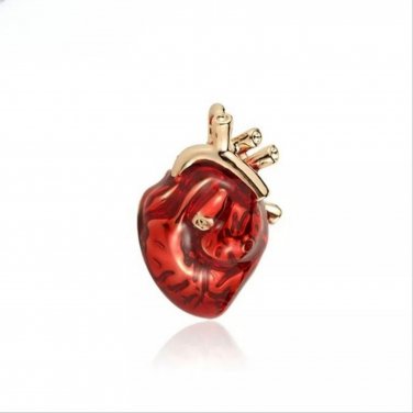 Gold Red Heart Crystal Brooch Pin Registered Nurse Doctor Anatomy Cardiologist