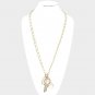 Long White Leather Gold Key Charm Necklace Pendant Style Lock Rhinestone Jewelry