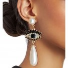 Cream Pearl Teardrop Evil Eye Dangle Earrings Gold Metal Black Blue Rhinestone