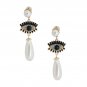 Cream Pearl Teardrop Evil Eye Dangle Earrings Gold Metal Black Blue Rhinestone