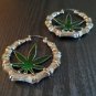 Silver Green Bamboo Textured Marijuana Door Knocker 3 Inches Leaf Hoop Earrings