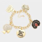 Gold Pendant Charms Crystal BLACK GIRL MAGIC Afro Statement Chain Link Bracelet