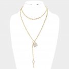 Gold Rhinestone Lock & Key Pendant Toggle Necklace Chain Crystal Link Statement