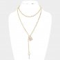 Gold Rhinestone Lock & Key Pendant Toggle Necklace Chain Crystal Link Statement