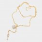 Gold Rhinestone Lock & Key Pendant Toggle Necklace Chain Crystal Link Statement