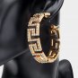 Gold Greek Key Patterned Rhinestone Crystal Bling Circle Round Hoop Earrings