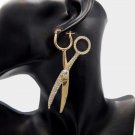 Gold Scissor Shaped Rhinestone Crystal Dangle Earrings Fashion Statement Jewelry