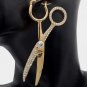 Gold Scissor Shaped Rhinestone Crystal Dangle Earrings Fashion Statement Jewelry