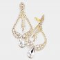 Gold Crystal Clip On Oversized Dangle Earrings Statement Bling Jewels ClipOns