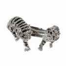Black Silver Tiger Rhinestone Double Head Cuff Bracelet Bangle Statement Jewelry