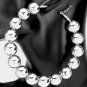 Large Silver Ball Metal Hoop Earrings 3.5" Beaded Jewelry Big Oversized Round