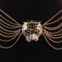 Gold Tiger Head Medallion Chain Link Pendant Belt Crystal MultiLayered Statement