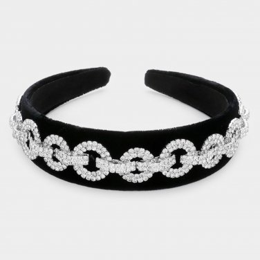 Black and Silver Rhinestone Crystal Chain Link Headband Hair Statement Accessory