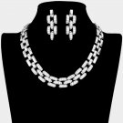 Silver Rhinestone Metal Link Necklace Chain Crystal Fashion Jewelry Accessory