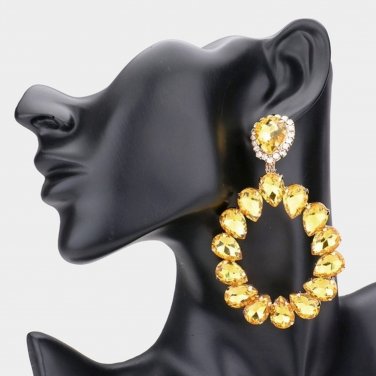 Big Yellow Teardrop Crystal Dangle Earrings Party Holiday Gold Statement Jewelry