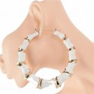 White and Gold Bamboo Door Knocker Earrings 3.5" Trendy Round Large Hoop Jewelry