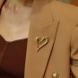 Gold Leaning Heart Brooch Pin Metal Pendant Fashion Statement Accessories Hollow