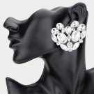 Silver Heart Stud Earrings 2" Trend Cluster Rhinestone Crystal Statement Jewelry