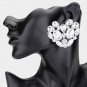 Silver Heart Stud Earrings 2" Trend Cluster Rhinestone Crystal Statement Jewelry