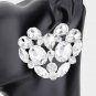 Silver Heart Stud Earrings 2" Trend Cluster Rhinestone Crystal Statement Jewelry