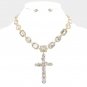 Gold Multi Crystal Stone Cross Pendant Chain Set Charm Necklace Rhinestone Bling
